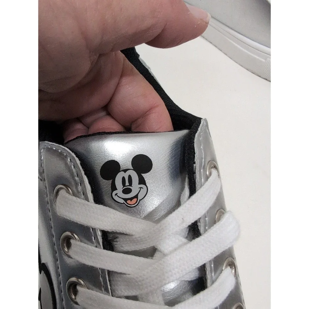 Ladies Mickey Mouse Sneakers Silver/Black Size 9 Great Condition